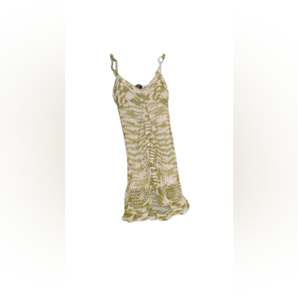 Vintage 2000s Cool Attitude Green and White Crochet Dress